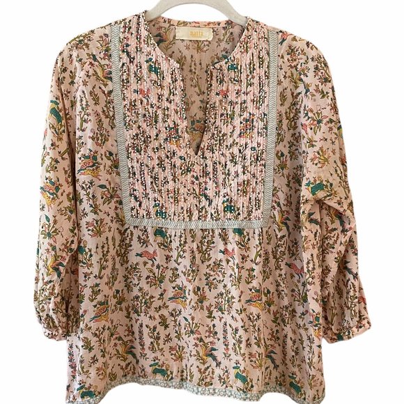 Matta Tops - Matta New York Fantasy Horse Floral Print Beaded Peasant Blouse Women's Small